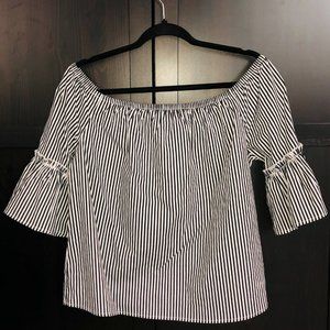 Off-the-shoulder Striped Blouse